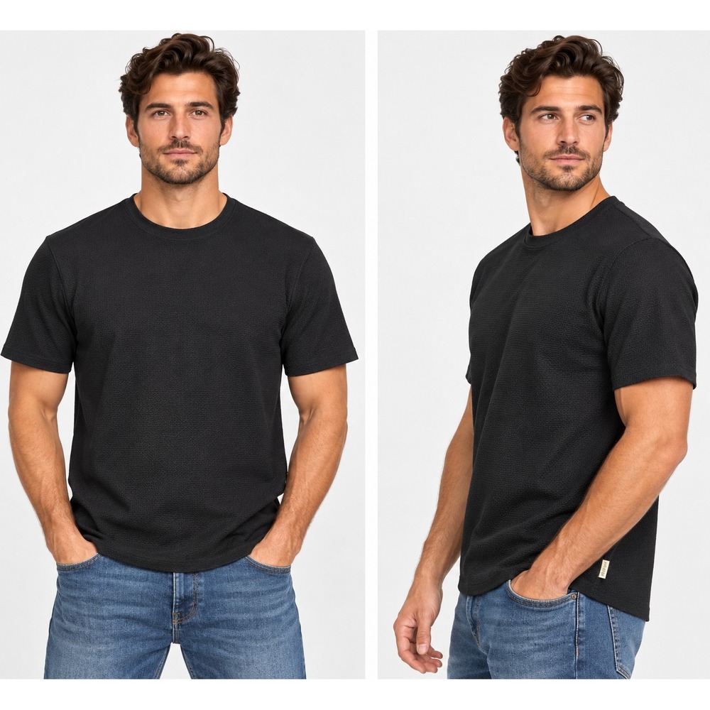 Zara Mens Basic Jacquard Tee Shirt Size M Medium Black Textured Cotton Top